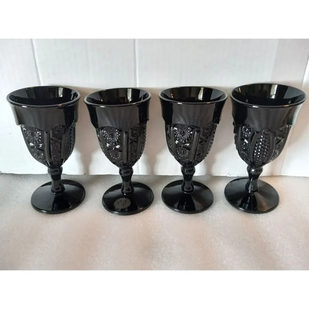 Vintage 1975 Set of 4 Tiara Exclusives Black Monarch Goblets by Indiana Glass